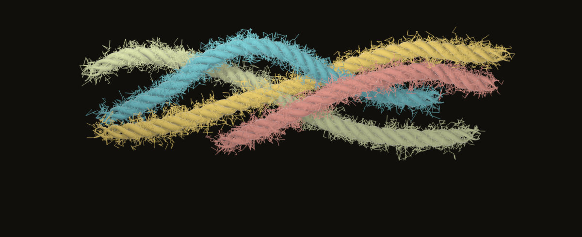 Four threads of yarn weaving together